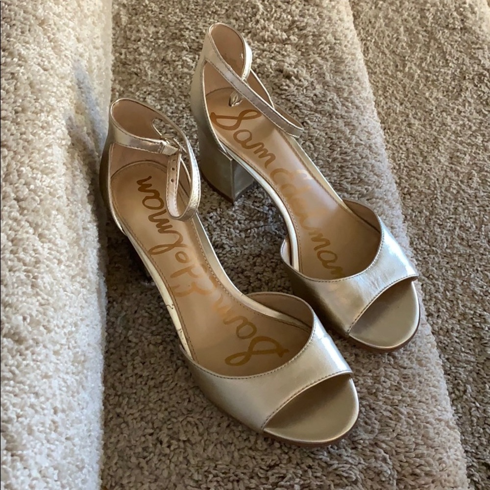 Gold block heel sandals